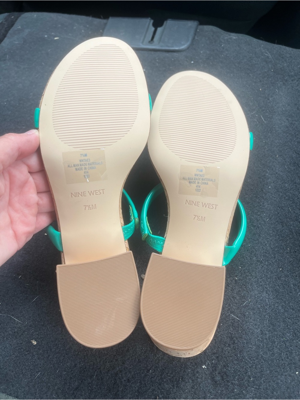Nine West Dark Green 300 Patent Cork Block Heel Sandals - Picture 4 of 8